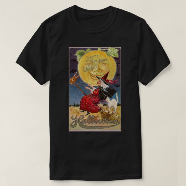 Camiseta Vintage Halloween Witch Full Moon (Diseño del anverso)