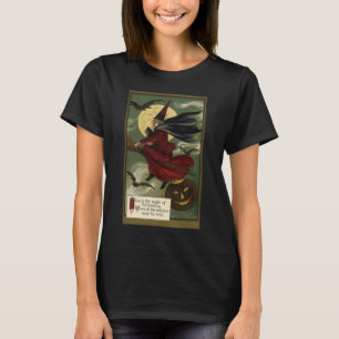 Camiseta Vintage Halloween Witch Riding Broomstick con gato