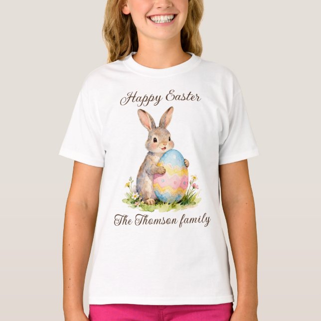 Camiseta Vintage Happy Easter Bunny with Egg Family  (Anverso)