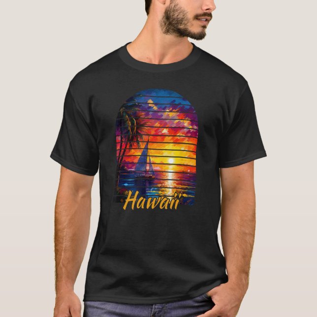 Camiseta Vintage Hawaii Palm Tree Sailing Hawaii Sunset (Anverso)