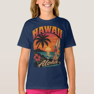 Camiseta Vintage Hawaiian Sunset Palms Surfboard Aloha