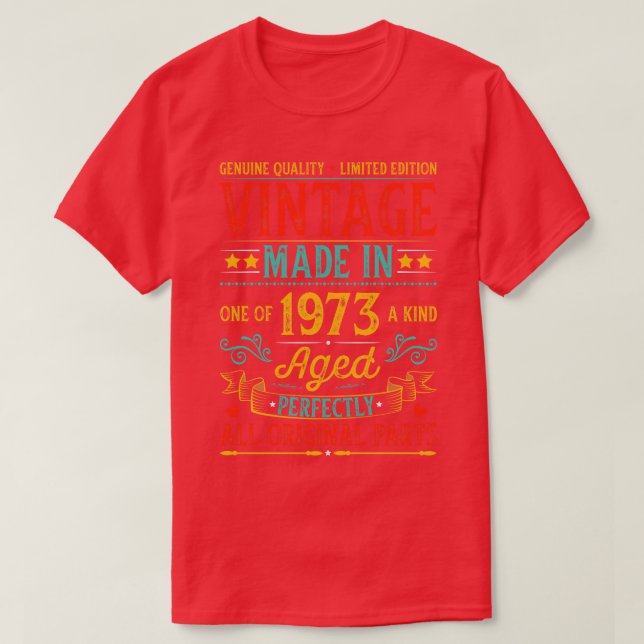Camiseta Vintage Hecho En 1973 Cumpleaños (Diseño del anverso)