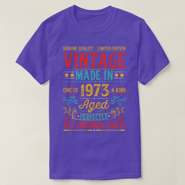Camiseta Vintage Hecho En 1973 Cumpleaños (Diseño del anverso)