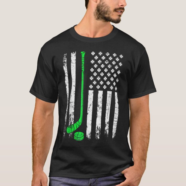 Camiseta Vintage Hockey St Patricks Day American Flag (Anverso)