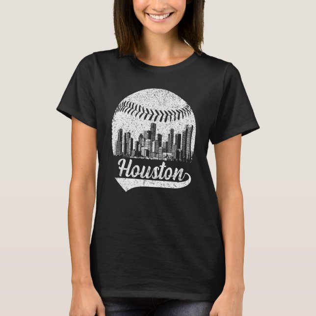 Camiseta Vintage Houston Cityscape Baseball Para Hombres Mu (Anverso)