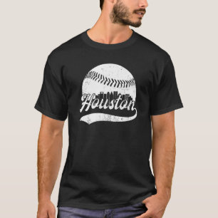 Camiseta Vintage Houston Cityscape Baseball Para Hombres Mu