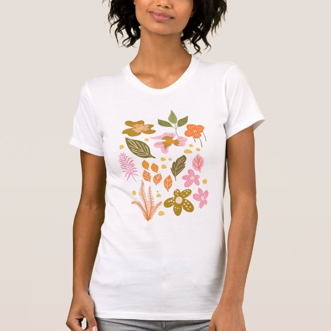Camiseta Vintage Ilustracion floral moderno en rosa (Anverso)