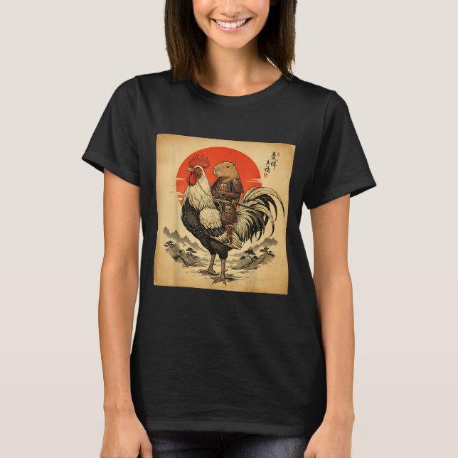 Camiseta Vintage Japanese Samurai Capybara Rooster Chicken  (Anverso)