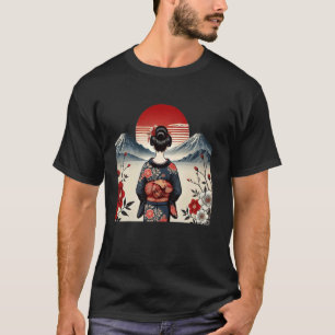 Camiseta Vintage japonés atardecer montaña Floral Geisha