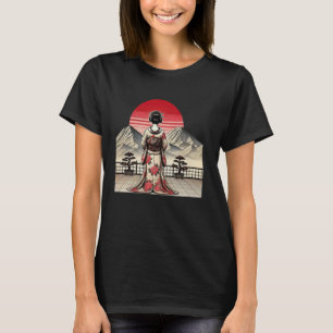 Camiseta Vintage japonés atardecer montaña Floral Geisha