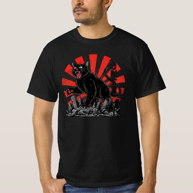 Camiseta Vintage Kaiju Cat Attack | Japanese Retro Monster  (Anverso)