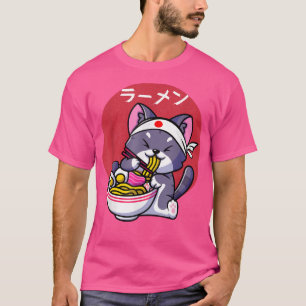 Camiseta Vintage Kawaii Anime Ramen Cat Regalo de comida ja