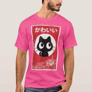 Camiseta Vintage Kawaii Black Cat Ramen Lover Retro Japanes