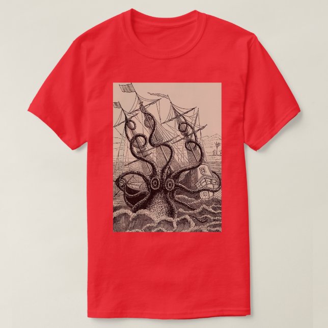 Camiseta Vintage Kraken atacando el ilustracion del barco (Diseño del anverso)