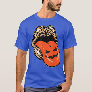 Camiseta Vintage Leopard Lips Pumpkin Tongue Funny Hallowee