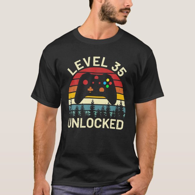 Camiseta Vintage Level 35 Desbloqueado Gracioso Video Gamer (Anverso)