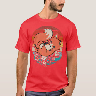 Camiseta Vintage lindo Kitsune durmiendo en flores Sakura, 