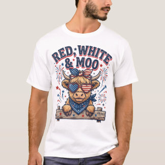 Camiseta Vintage Lindo Rojo, Blanco y Moo Divertido 4 de Ju