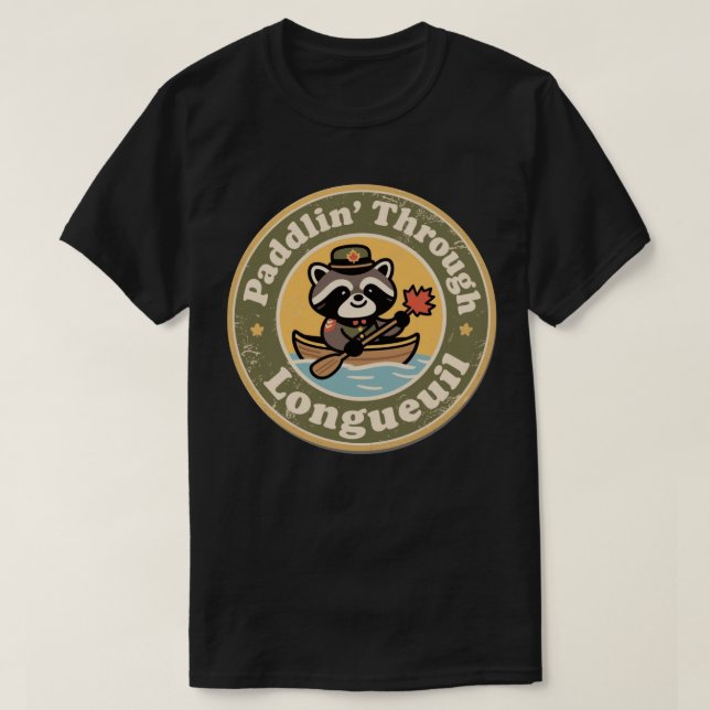 Camiseta Vintage Longueuil Quebec Canotaje Mapache (Diseño del anverso)