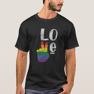 Camiseta Vintage Love Win Rainbow Peace Sign Orgullo Lesbia