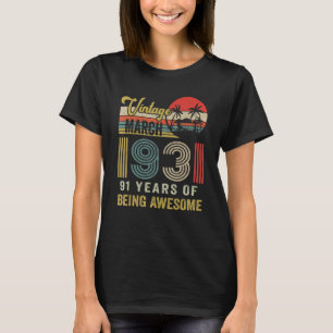 Camiseta Vintage March 1931 Limited Edition 91 Years Old Bi