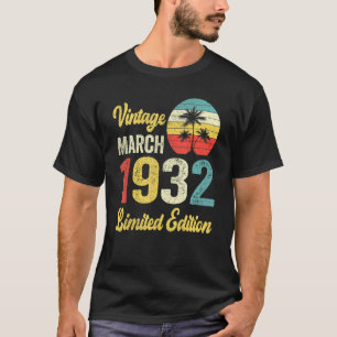 Camiseta Vintage March 1932 Cumpleaños 2 de 90 Años