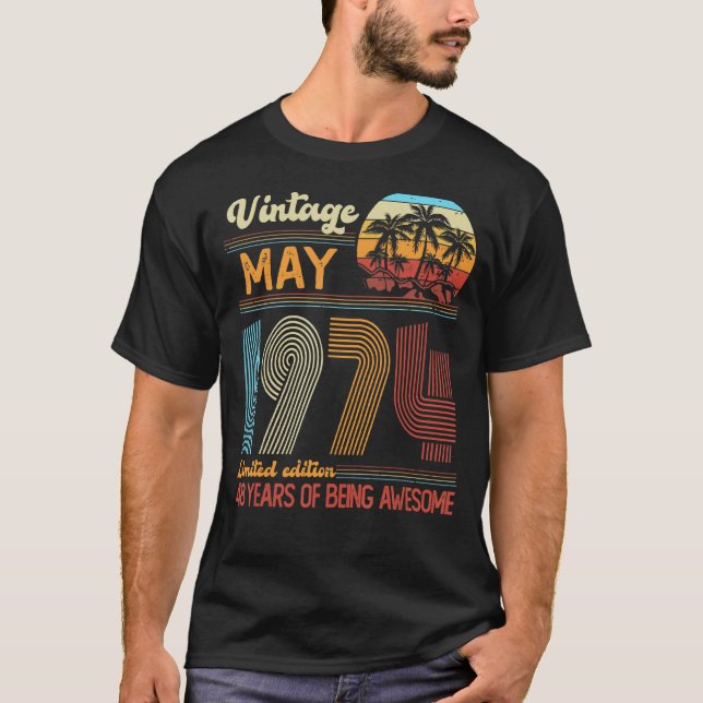 Camiseta Vintage Mayo 1974 Cumpleaños 1 (Anverso)