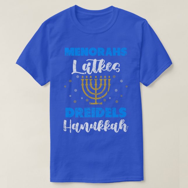 Camiseta Vintage Menorahs Latkes Dreidels Hanukkah (Diseño del anverso)