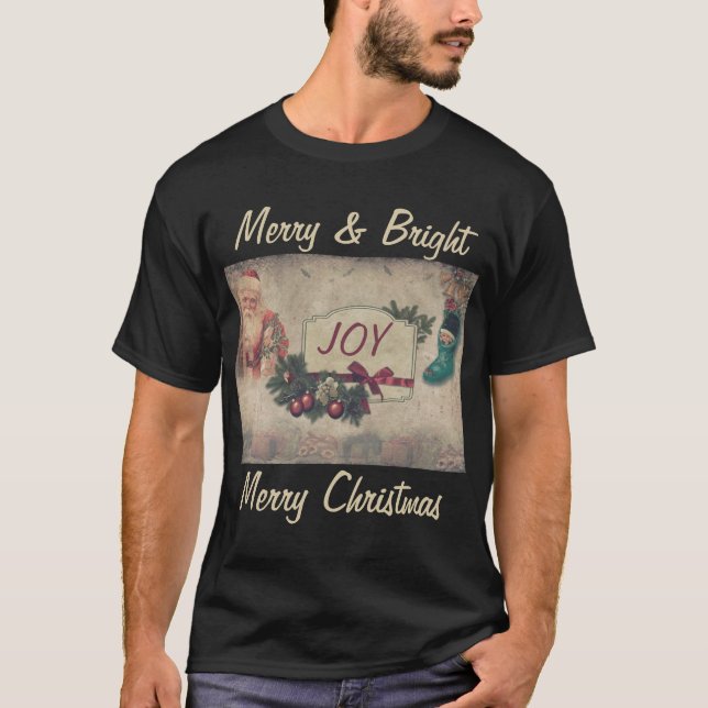 Camiseta Vintage Merry & Bright Merry Christmas Black (Anverso)