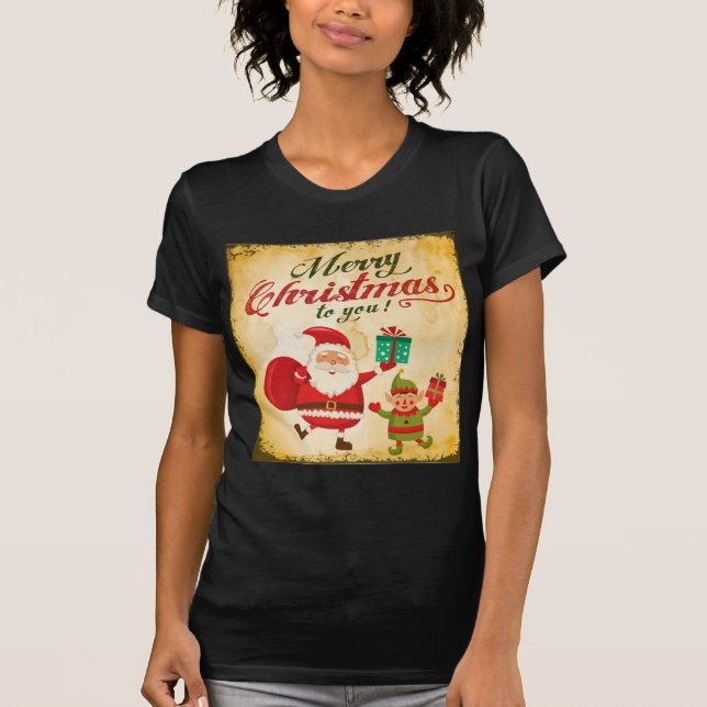 Camiseta Vintage Merry Christmas Daning Santa y Elf (Anverso)