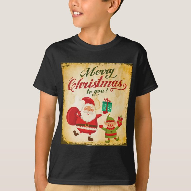 Camiseta Vintage Merry Christmas Daning Santa y Elf (Anverso)