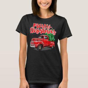 Camiseta Vintage Merry Christmas Tree Red Wagon Truck Outfi