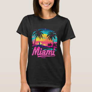 Camiseta Vintage Miami Beach - Retro 305 Florida Sunset Gra