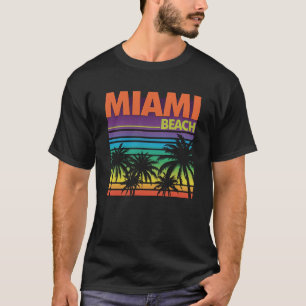 Camiseta Vintage Miami Beach Sunset Palm Trees Retro 80