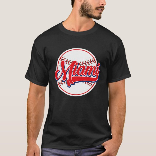 Camiseta Vintage Miami Cityscape Baseball Para Hombres Muje (Anverso)