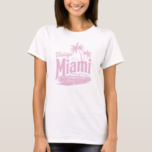 Camiseta Vintage Miami Pink Palm Trees & Classic Car Design
