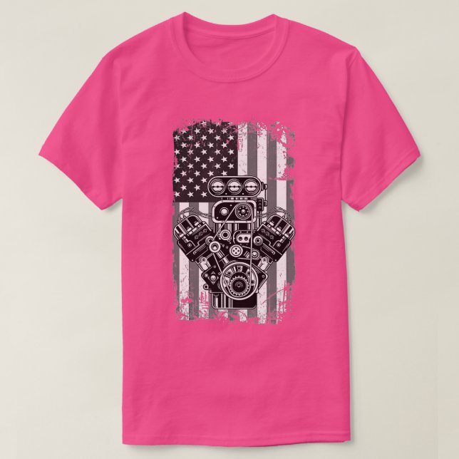 Camiseta Vintage Musage Car Piston Bandera Americana Funny  (Diseño del anverso)