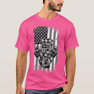 Camiseta Vintage Musage Car Piston Bandera Americana Funny 