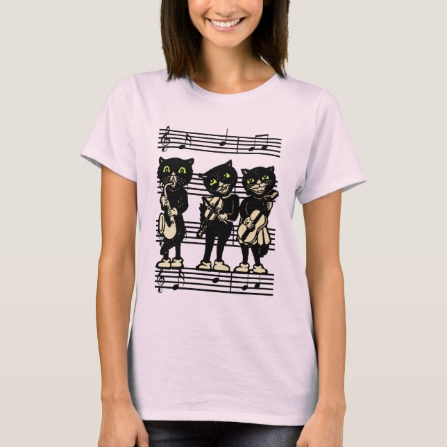 Camiseta Vintage Musician Black Cats Music Notes (Anverso)