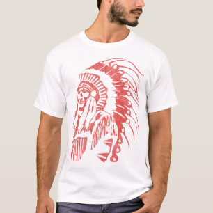 Camiseta Vintage nativo americano de jefe indio (rojo)
