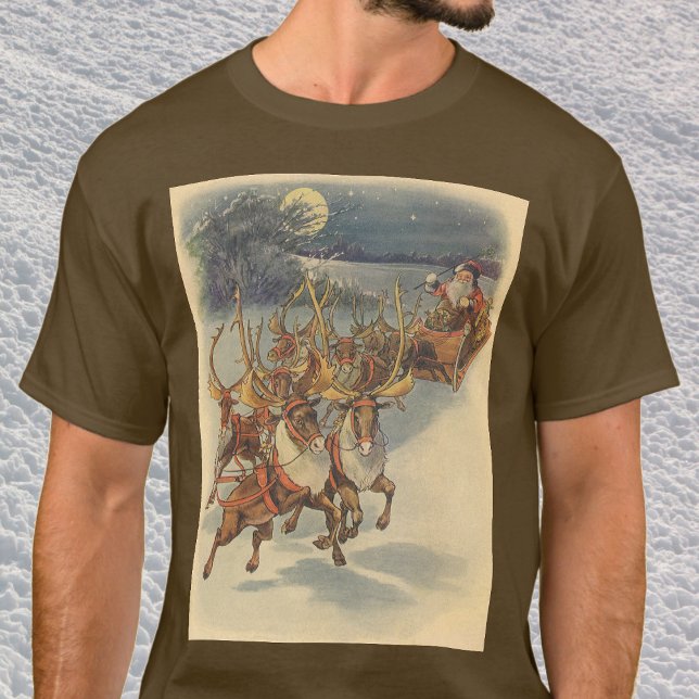 Camiseta Vintage Navidad Santa Claus Sleigh con renos (Subido por el creador)