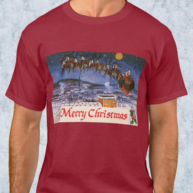 Camiseta Vintage Navidad Santa Claus volando su Sleigh (Subido por el creador)