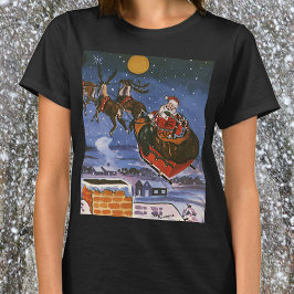 Camiseta Vintage Navidad Santa Claus volando su Sleigh