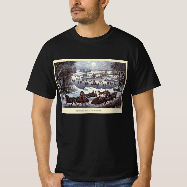 Camiseta Vintage Navidad Sleighs, Central Park en Invierno (Anverso)