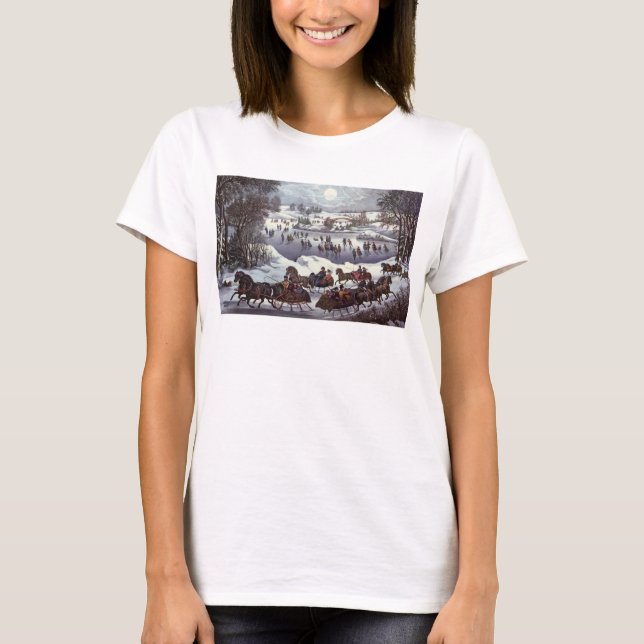Camiseta Vintage Navidad Sleighs, Central Park en Invierno (Anverso)