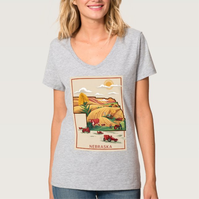 Camiseta Vintage Nebraska Heartland Farm Scene (Anverso)