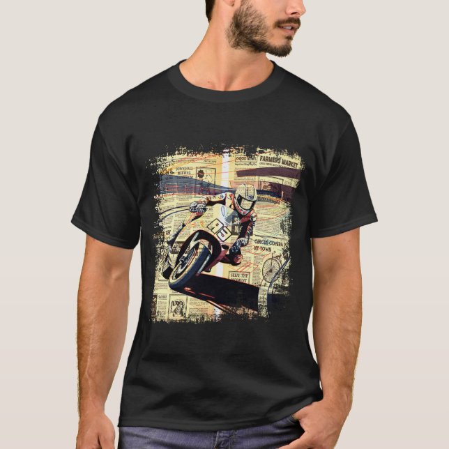 Camiseta Vintage Newspaper Motorcycle Racing (Anverso)