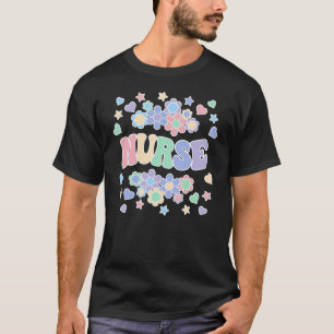 Camiseta Vintage NURSE-Retro Groovy, Flores, Corazones, Est