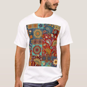 Camiseta Vintage Paisley Mandala Colorido Parche