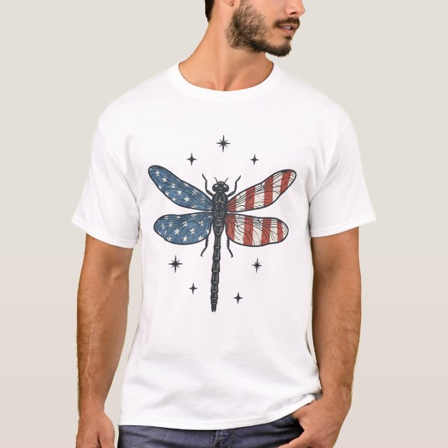 Camiseta Vintage Patriotic Dragonfly Vector Shirt Design_1 (Anverso)